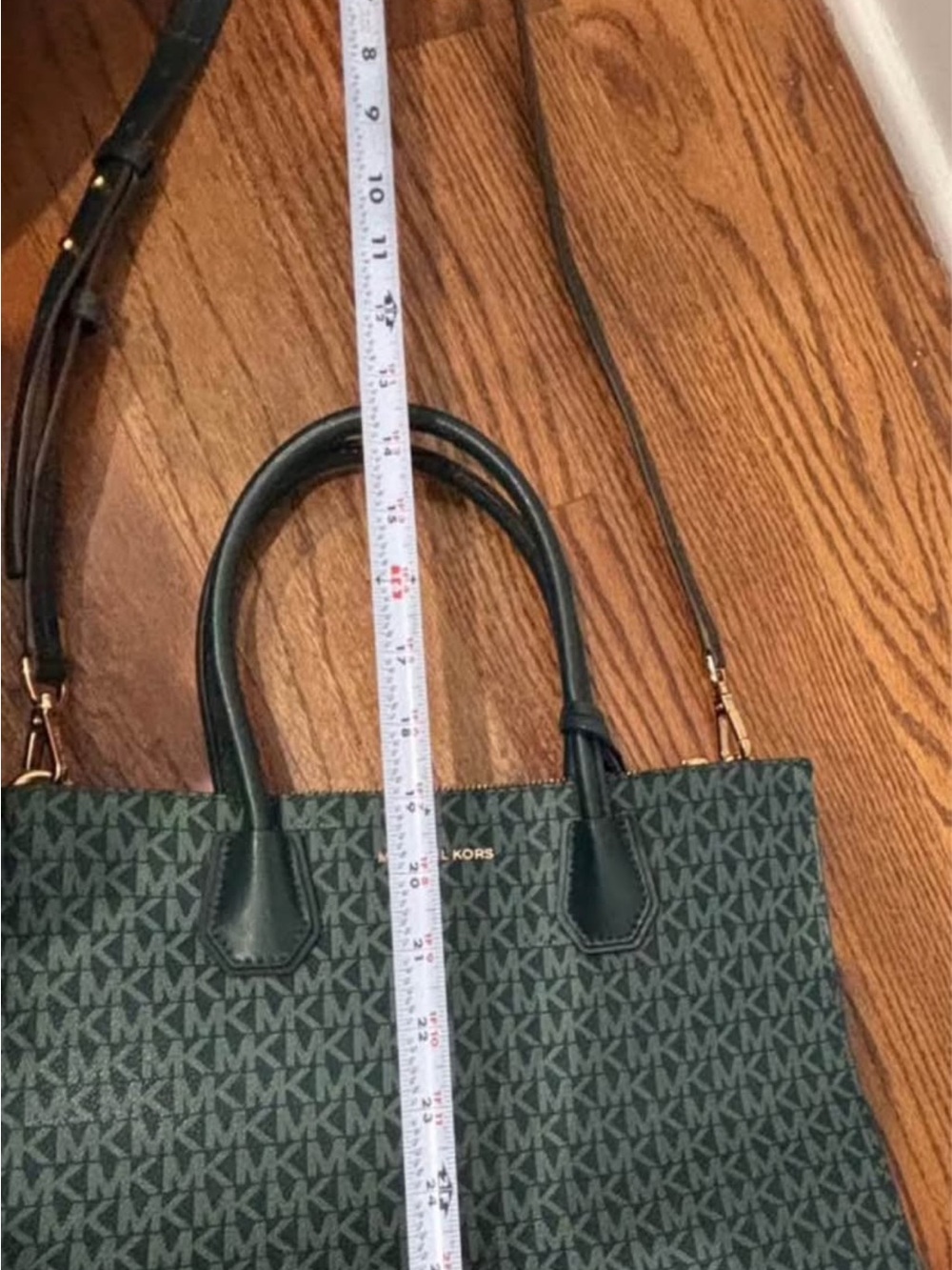 Michael Kors Dark Green MK Signature Satchel with Gold Hardware - Picture 10 of 16